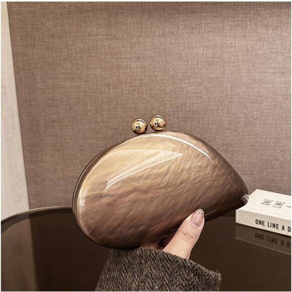 Acrylic Shell Shaped Bag Luxury Marble Clutch Evening Purses for Women Glitter H - Picture 2 of 6